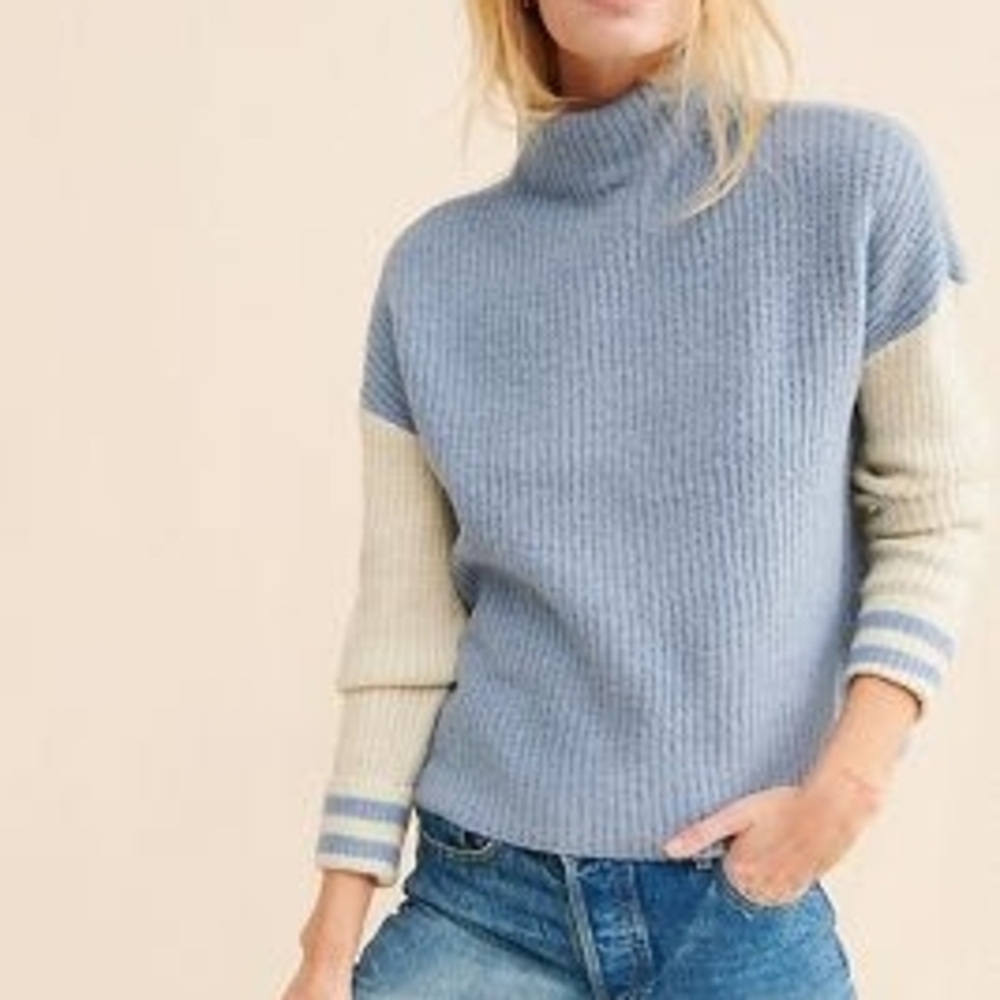 Blue and Cream Women's Sweater